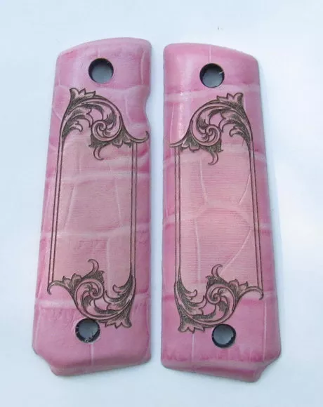 1911 Full Size Frame Classic Panel Pink Leather with Fancy Scroll