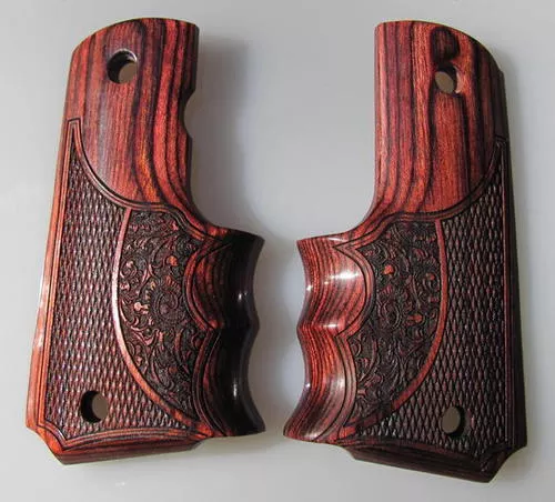 1911 Full Size Frame Finger Grooves Checkered & Engraved Rosewood