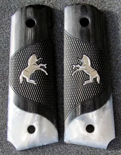 1911 Full Size Panel Checkered White Pearl/Silver-Black Colt Silver Engineered Accessories