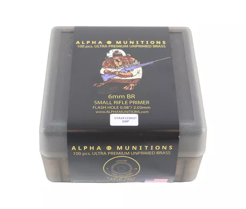 Alpha Munitions: 6mm BR, Small Rifle Primer, 100/Box