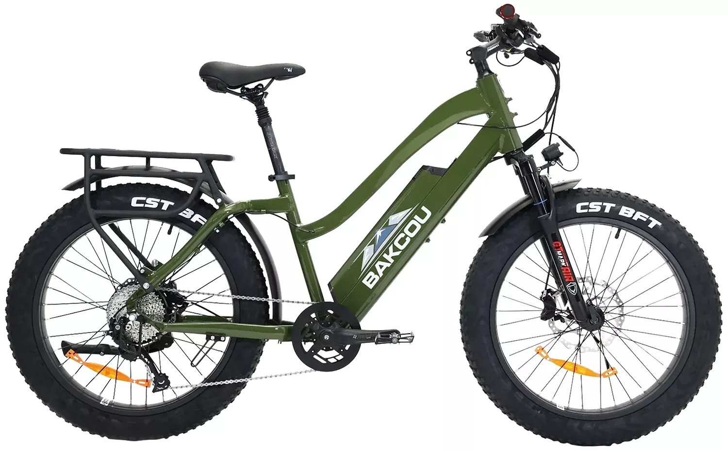 Bakcou Flatlander ST 24Ah Step-Through Fat E-Bike Army Green 18" Frame Shimano Alivio 9sp 25+ mph Bafang Rear Hub Motor