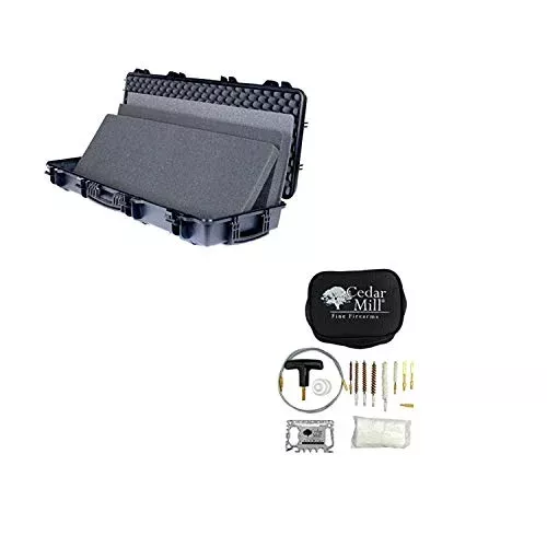 Cedar Mill Fine Firearms – Slim Double Rifle Carbine Case for Scoped Rifles 2 Guns/Shotgun Bundle with Rifle Cleaning Kit for .17 – .33 (4mm – 8.3mm) Coated 36-inch Flexrod | Master Armorers
