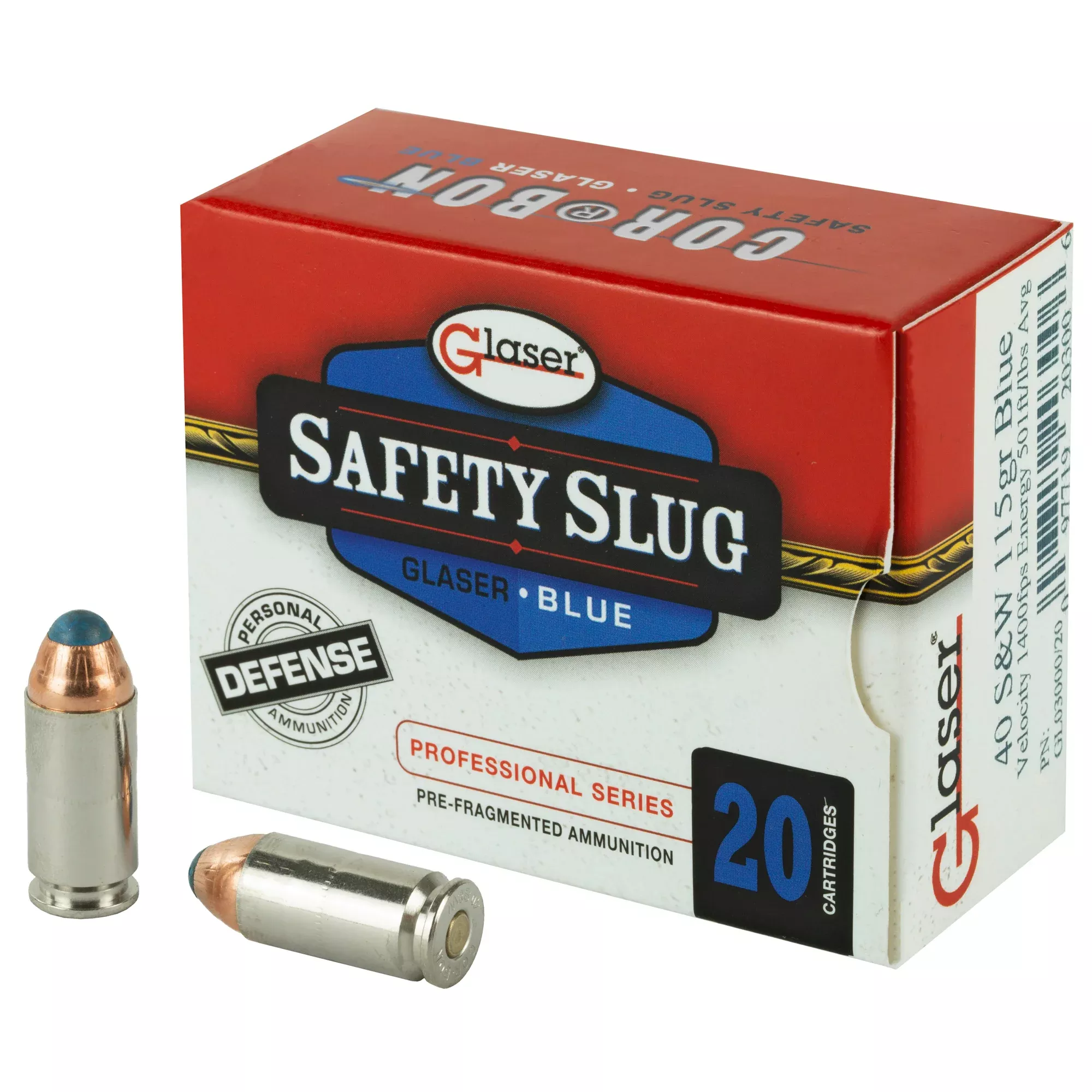 Glaser .40 S&W Blue 115 grain Pre-Fragmented ammunition
