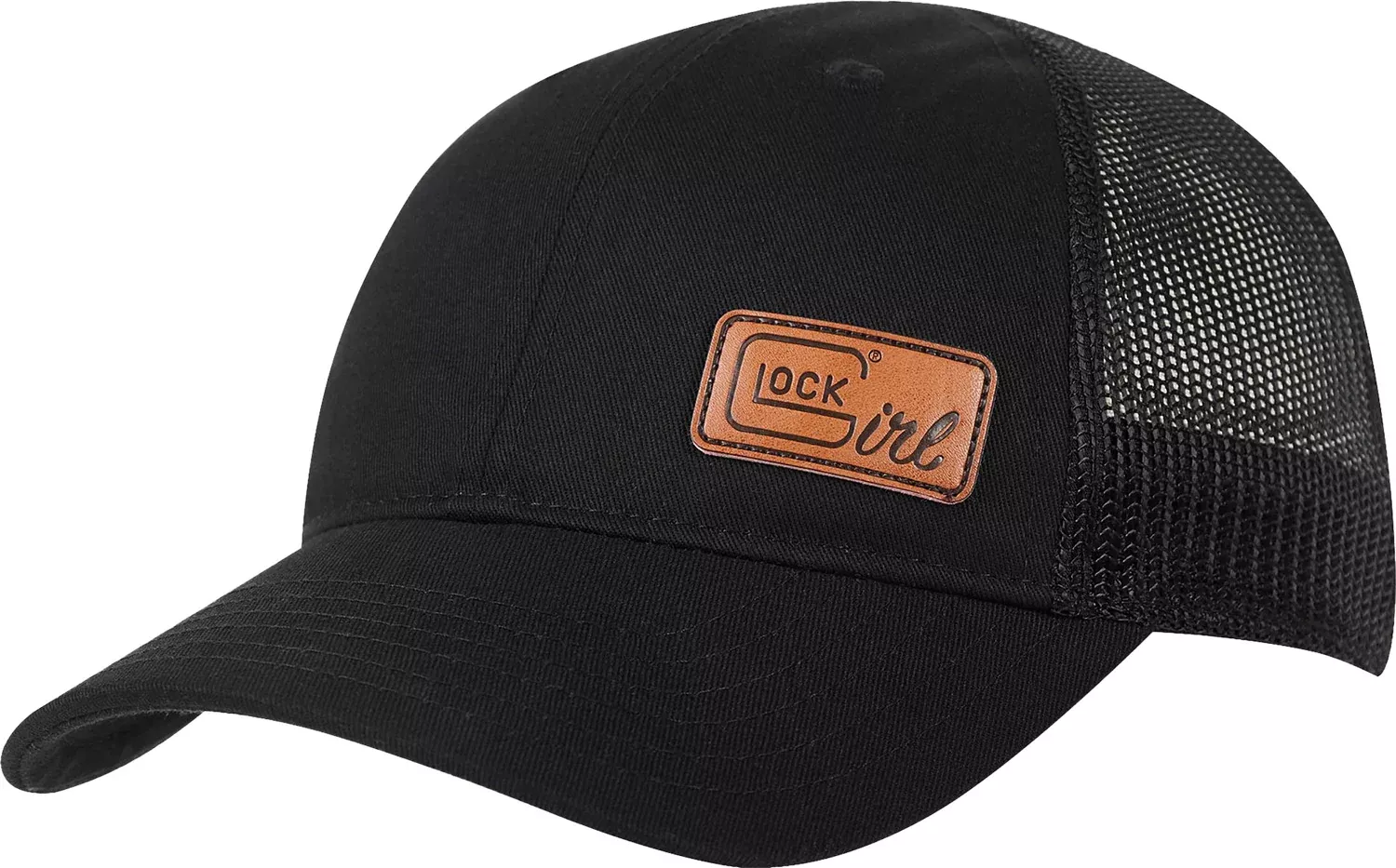 Glock Girl Leather Patch Ponytail Hat in Black