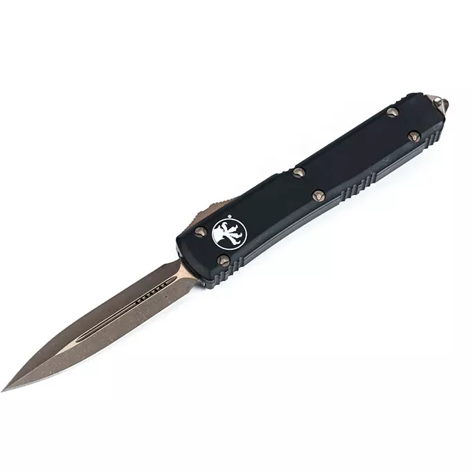 Microtech Ultratech Automatic Out The Front Knife, Double Stonewash Standard Bronzed Apocalyptic Edge, Black (123-13AP)