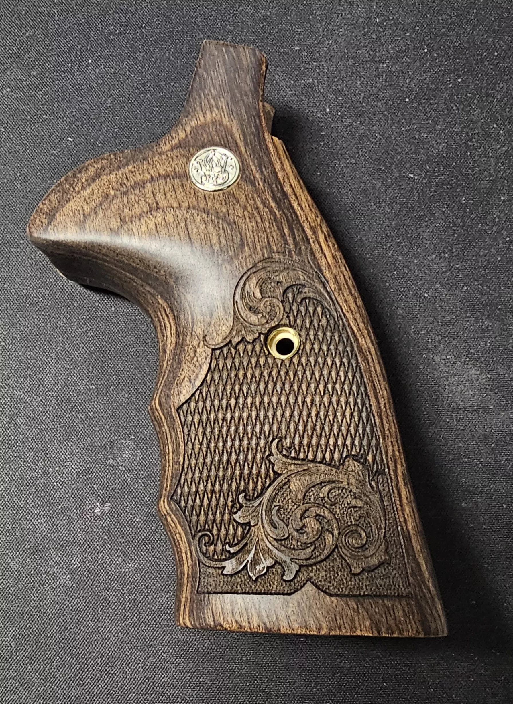 S&W N Round Conversion Checkered-Engraved Silver Medallions