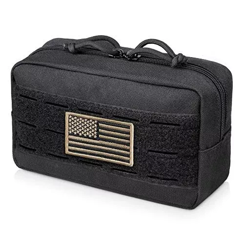 WYNEX Tactical MOLLE Utility Pouch, EDC Horizontal Admin Pouches Compact Tool Gear Bag Small Modular Organizer Accessories Kit Include U.S.A Patch